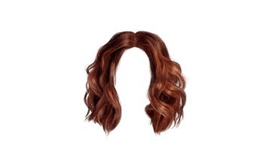 A toupee featuring long, wavy, reddish-brown hair styled with loose curls and parted in the center.