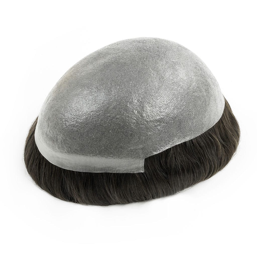 The Transparent Poly Skin Men’s Toupee from the HSS shop, shown base-side up